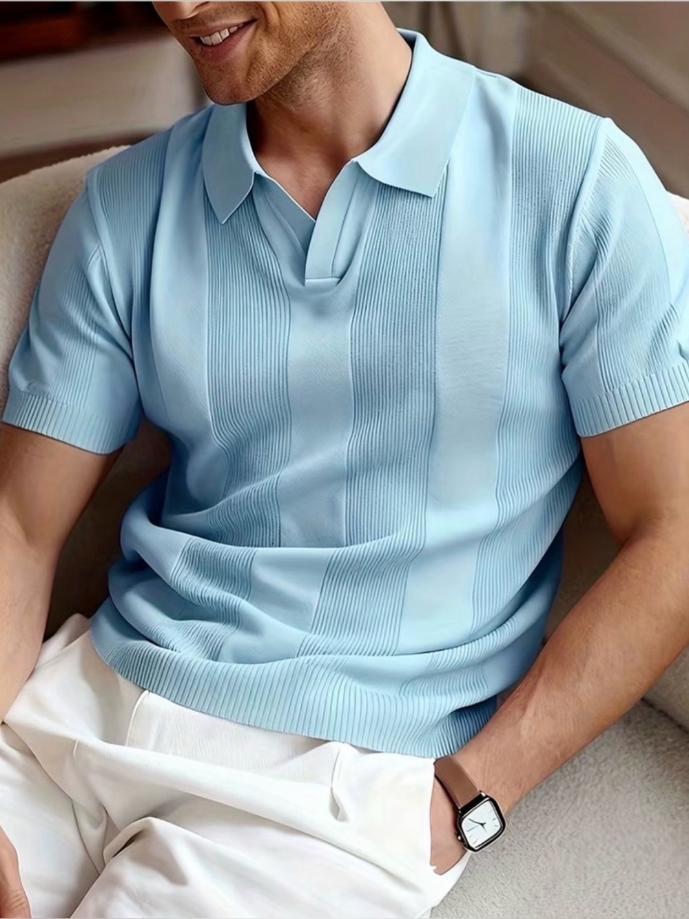 NWOT Blue Short Sleeve Knit Polo - size L - Picture 4 of 13